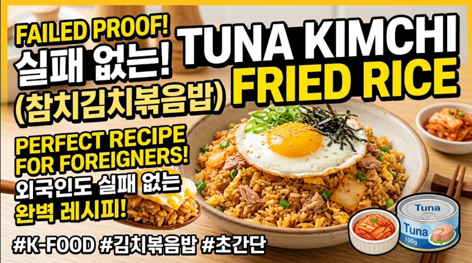 계란 후라이가 올라간 참치 김치볶음밥 이미지